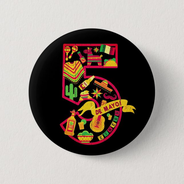 Badge Rond 5 Cm 5 De Mayo - Icônes mexicaines (Devant)