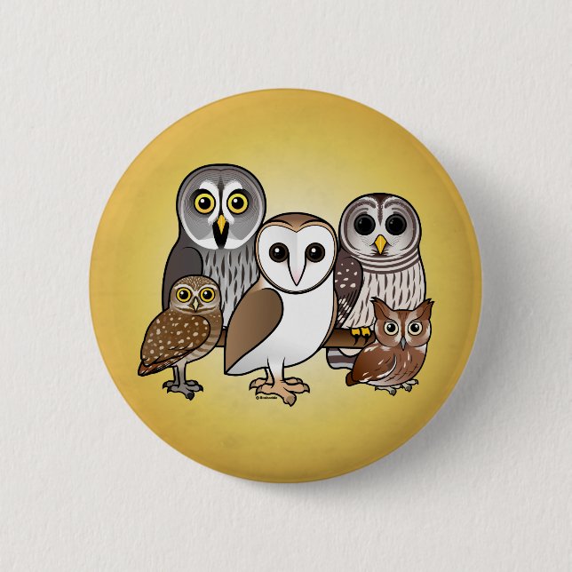 Badge Rond 5 Cm 5 hiboux de Birdorable (Devant)