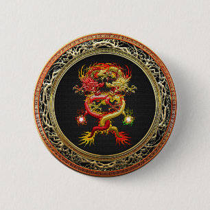 Badge Rond 5 Cm [600] Dragons rouges et jaunes