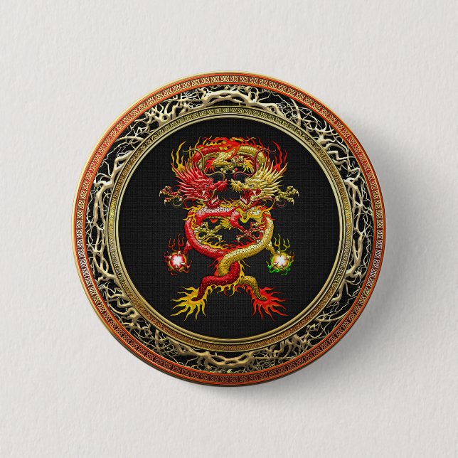 Badge Rond 5 Cm [600] Dragons rouges et jaunes (Devant)