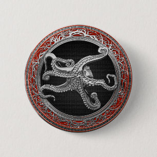 Badge Rond 5 Cm [600] Octopus d'argent sacré en posture défensive