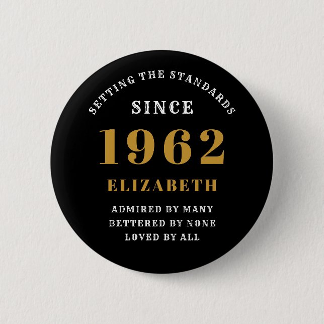 Badge Rond 5 Cm 60e anniversaire 1962 Elégant Black Gold (Devant)