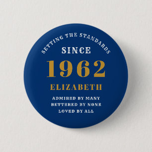 Badge Rond 5 Cm 60e anniversaire 1962 Elegant Gold Blue