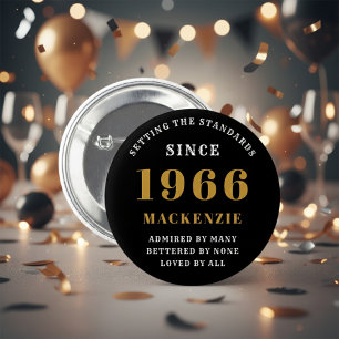 Badge Rond 5 Cm 60e anniversaire 1966 Élégant Chic Noir Or