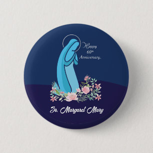 Badge Rond 5 Cm 60e anniversaire de la vie religieuse Sœur Pink Fl