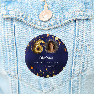 Badge Rond 5 Cm 60e anniversaire marine bleu or étoiles photo