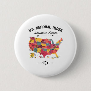 Badge Rond 5 Cm 63 Carte des parcs nationaux Parc américain Rétro 