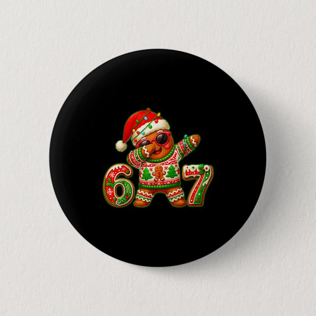 Badge Rond 5 Cm 67 Christmas 6 7 Meme Gingerbread Man Xmas Pajamas (Devant)