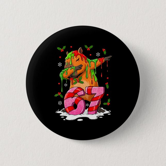 Badge Rond 5 Cm 67 Christmas Funny 67 Brainrot Youth Kids Capybara (Devant)
