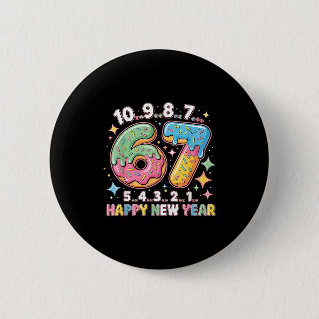 Badge Rond 5 Cm 67 Countdown Happy New Year 2026 Funny Donut Numbe (Devant)