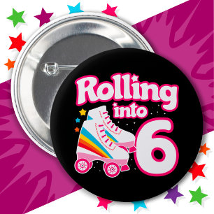 Badge Rond 5 Cm 6e anniversaire Roller Skate 6 ans