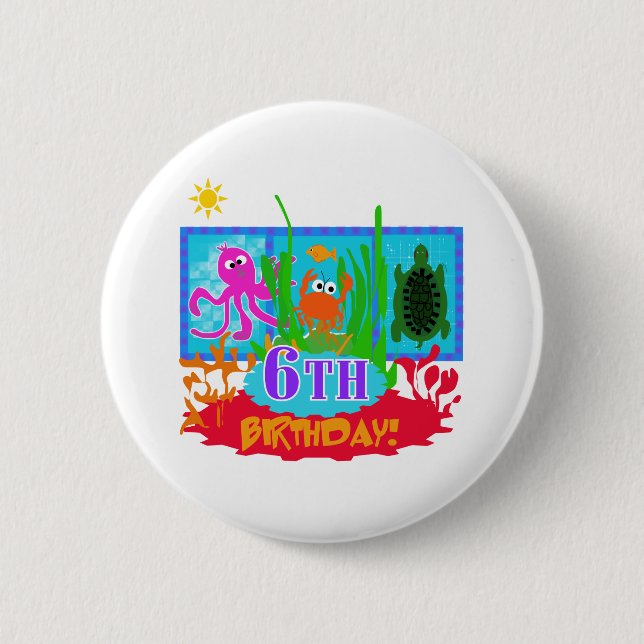 Badge Rond 5 Cm 6ème Anniversaire sous-marin d'aventure (Devant)