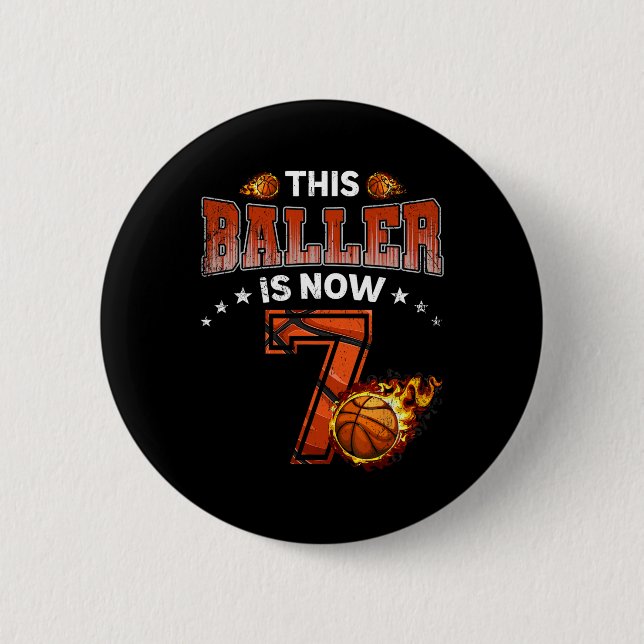 Badge Rond 5 Cm 7e anniversaire Boys Joueur de basket-ball Cadeaux (Devant)