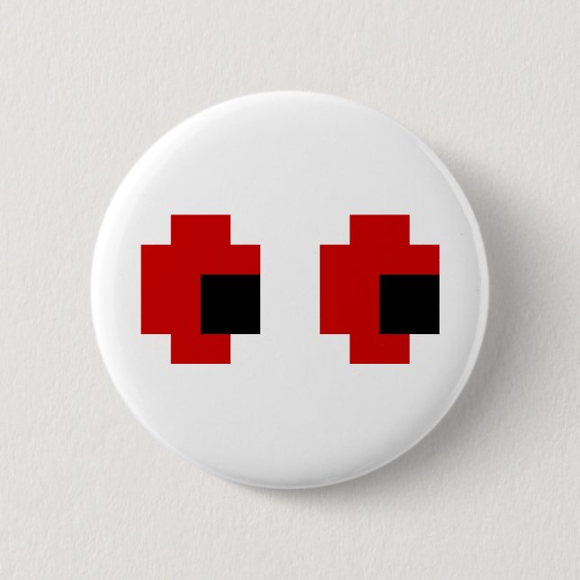 Badge Rond 5 Cm 8 bits Éffrayants yeux rouges (Devant)
