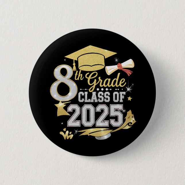 Badge Rond 5 Cm 8e Classe De 2025 Graduate Graduation (Devant)
