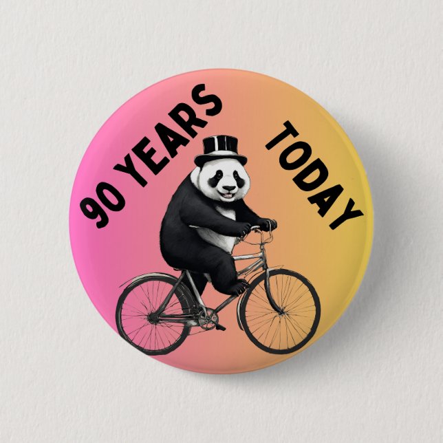 Badge Rond 5 Cm 90 ans aujourd'hui Panda à vélo (Devant)