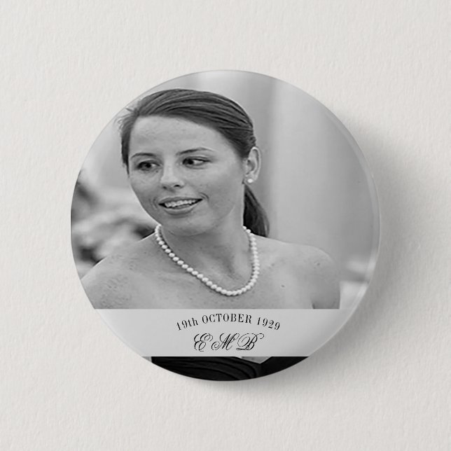 Badge Rond 5 Cm 90e anniversaire Elégant Monogramme photo Annivers (Devant)