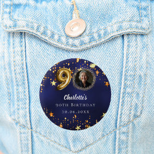 Badge Rond 5 Cm 90e anniversaire marine bleu or étoiles photo