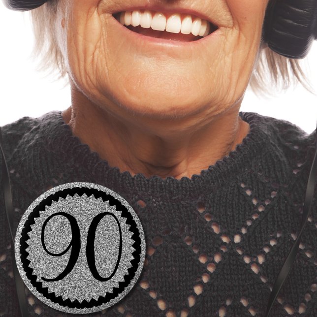 Badge Rond 5 Cm 90e fête d'anniversaire Parties scintillant d'arge (90th Birthday Party Silver Glitter Classic 6 Cm Round Badge)