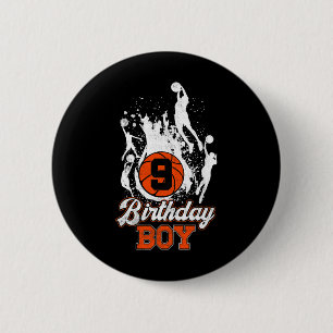 Badge Rond 5 Cm 9e Anniversaire Basketball Thème Anniversaire Garç