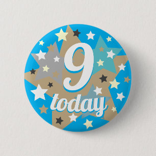 Badge Rond 5 Cm 9e anniversaire mignon étoile Motifs garçons Bleu