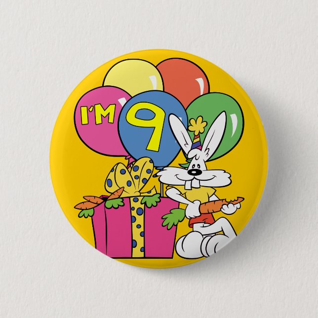 Badge Rond 5 Cm 9ème Lapin d'anniversaire (Devant)