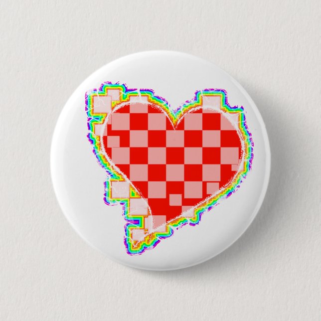 Badge Rond 5 Cm à damiers coeur. (Devant)