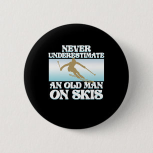 Badge Rond 5 Cm À Old Man On Skis Skiing Snowboard