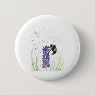 Badge Rond 5 Cm Abeille bosselée et aquarelle lavande