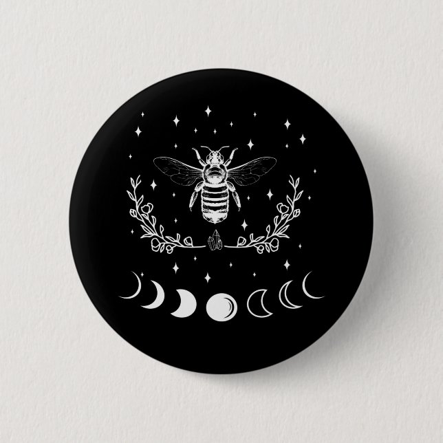 Badge Rond 5 Cm Abeille Croissant Lune Wicca Goth Insect (Devant)