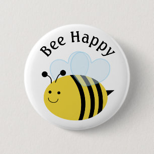 Badge Rond 5 Cm Abeille Heureuse Bourdon