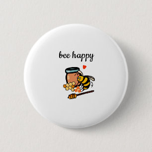 Badge Rond 5 Cm Abeille joyeux joli art des mots jaune et bleu