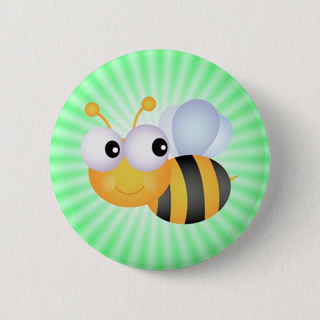 Badge Rond 5 Cm Abeille mignonne ; vert (Devant)
