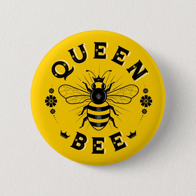 Badge Rond 5 Cm Abeille Reine / Épingle à boutons (Devant)