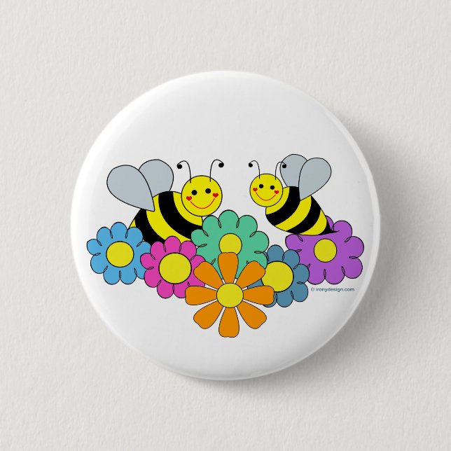 Badge Rond 5 Cm Abeilles et fleurs (Devant)
