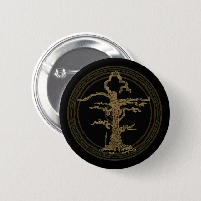Badge Rond 5 Cm Abstrait Ancien Arbre sans fil Brown (Devant & derrière)