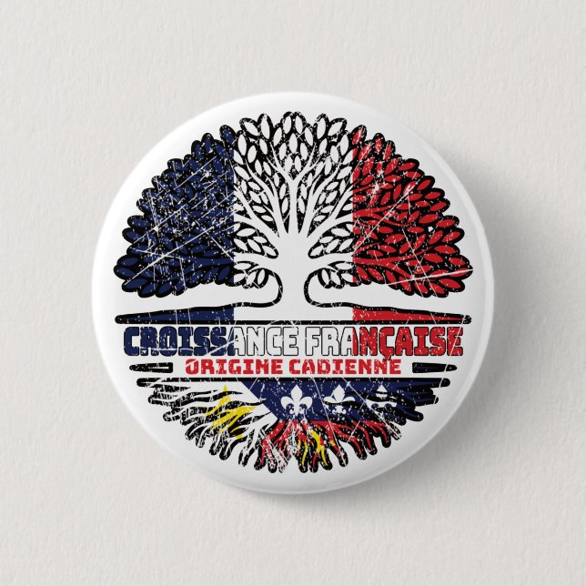 Badge Rond 5 Cm Acadien Cajun France Arbre Drapeau (Devant)