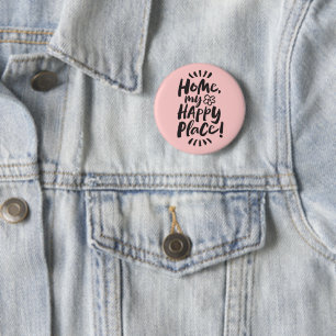 Badge Rond 5 Cm ACCUEILLE mon Happy Place ! Typographie rose - Cor