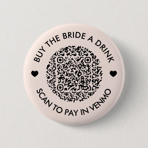 Badge Rond 5 Cm Acheter une boisson à la mariée Code QR Rose Pâle