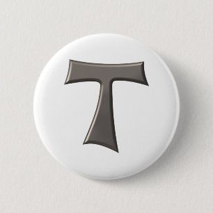 Badge Rond 5 Cm Acier gris Look Franciscan Tau Cross