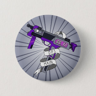 Badge Rond 5 Cm Ado Boy DPS Main Gamer Purple Cartoon Machine Gun