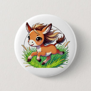 Badge Rond 5 Cm Adorable âne joyeux courir