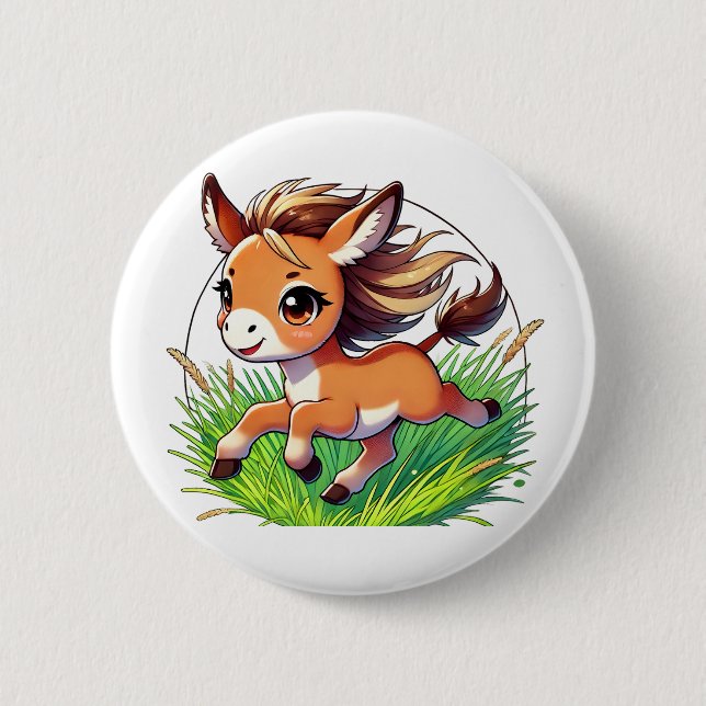 Badge Rond 5 Cm Adorable âne joyeux courir (Devant)