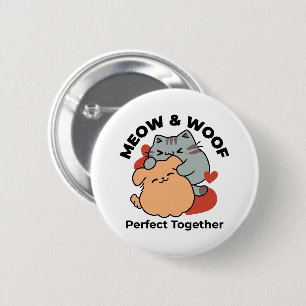 Badge Rond 5 Cm Adorable chat et chien Hug - Meow & Woof Design