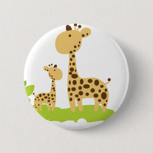 Badge Rond 5 Cm Adorable maman & bébé Giraffe Vert & Jaune