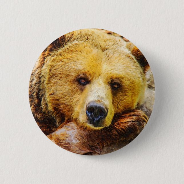 Badge Rond 5 Cm Adorable Ours Visage Bois Animal (Devant)