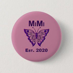 Badge Rond 5 Cm Adorable Papillon Mimi "Est 2020"