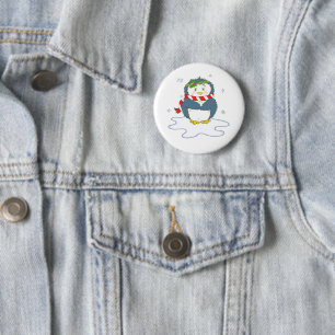 Badge Rond 5 Cm Adorable pingouin de Noël