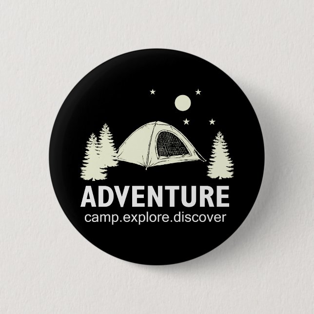 Badge Rond 5 Cm Adventure Camp Explore and Discover (Devant)