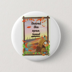 Badge Rond 5 Cm Affiche vintage de randonnée sur la route ouverte